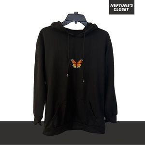 BUTTERFLY Black Hoodie Lightweight Women’s Youth Embroidered